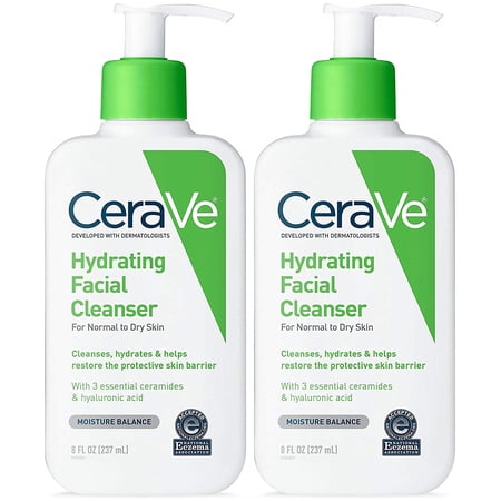 CeraVe Hydrating Facial Cleanser, Daily Face Wash for Normal to Dry Skin, 8 fl oz. (Pack of 2)