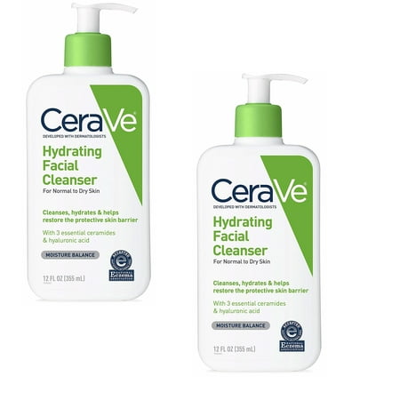CeraVe Hydrating Facial Cleanser Lotion for Normal to Dry Skin, 12 fl oz, 2 Pack