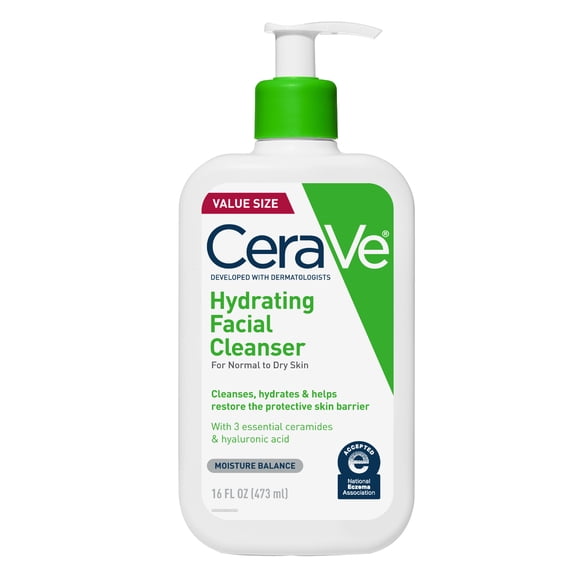 CeraVe Hydrating Facial Cleanser for Normal to Dry Skin, Daily Face Wash for Dryness, 16 fl oz.