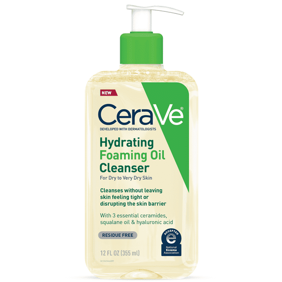 CeraVe Hydrating Foaming Oil Cleanser, Daily Face Wash with Hyaluronic Acid for Dry to Very Dry Skin, 12 fl oz