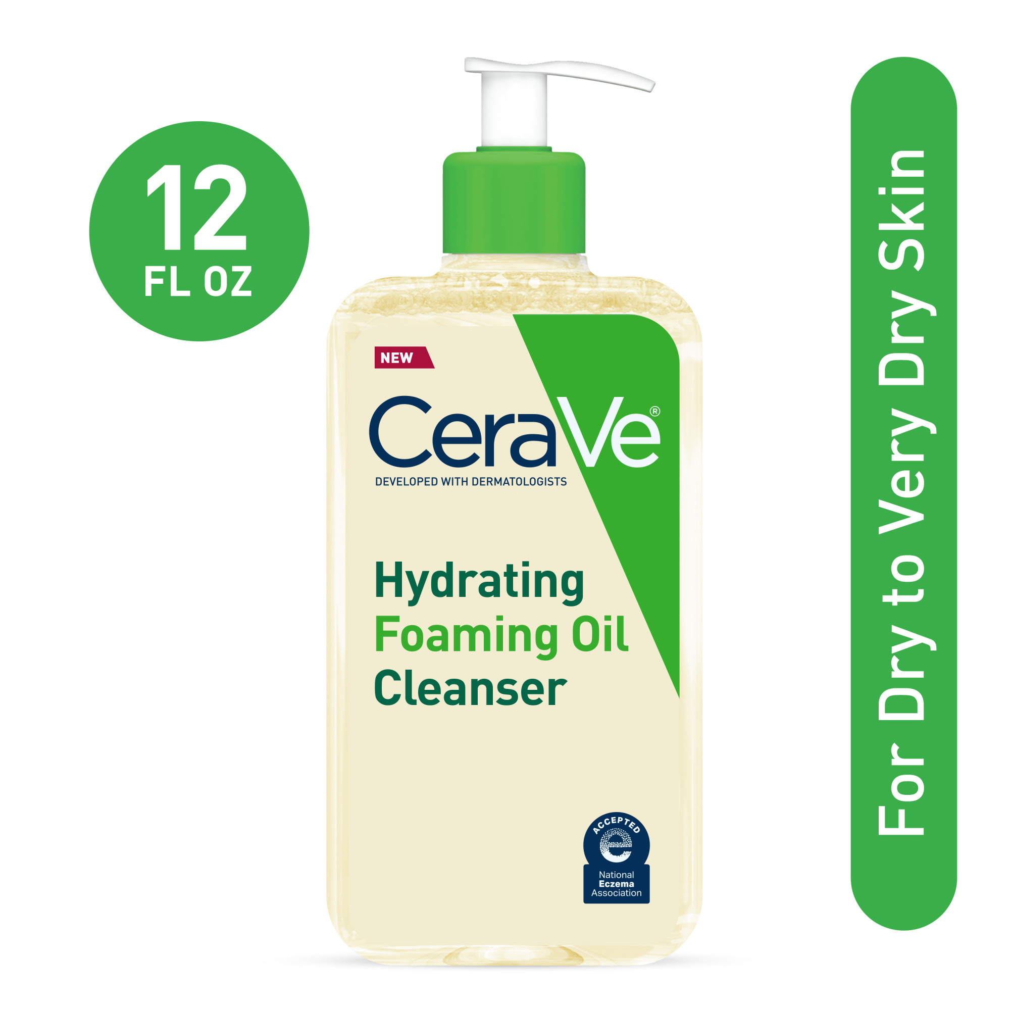 CeraVe Hydrating Foaming Oil Facial Cleanser, Dry Skin Face Wash with Hyaluronic Acid, 16 fl oz