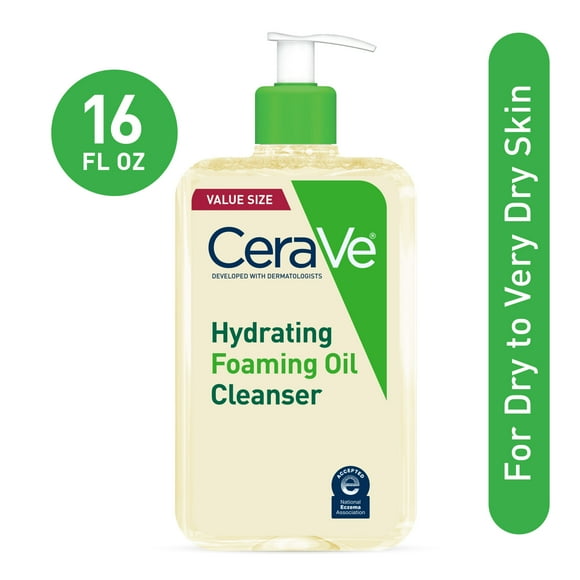 CeraVe Hydrating Foaming Oil Facial Cleanser, Dry Skin Face Wash with Hyaluronic Acid, 16 fl oz