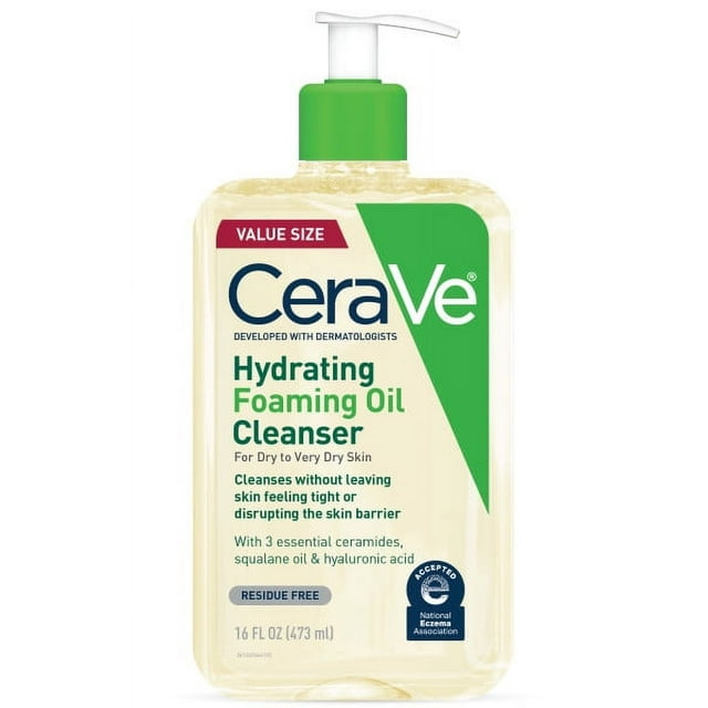 CeraVe Hydrating Foaming Oil Facial Cleanser with Hyaluronic Acid for Dry Skin, 16 fl oz