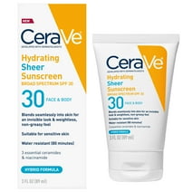 CeraVe Hydrating Sheer Face & Body Sunscreen Lotion SPF 30 for All Skin Types, 3 fl oz