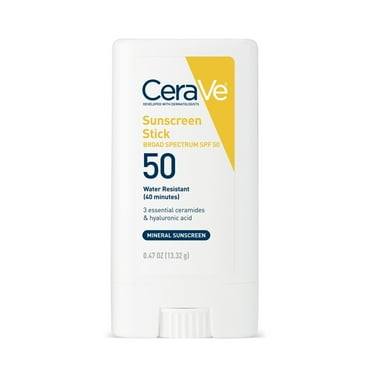 CeraVe Mineral Sunscreen Stick SPF 50 Body & Face Sunblock for Sensitive Skin, Kids & Adults 0.47 oz