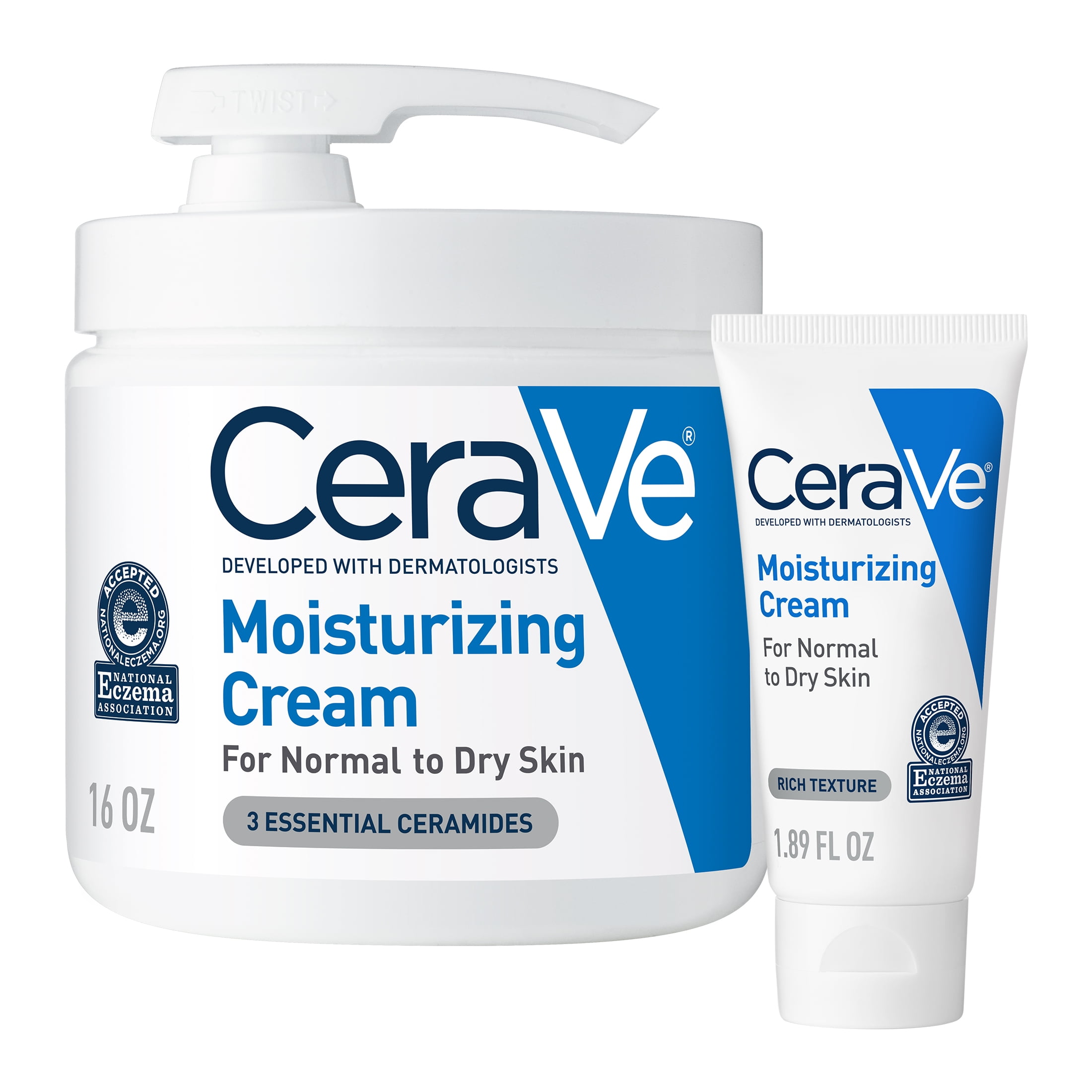 CeraVe Moisturizing Cream Bundle, 16 oz Pump Jar & 1.89 oz Travel size ...