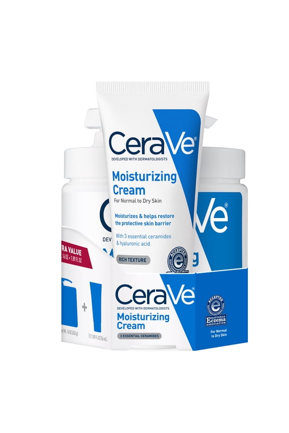 Moisturizing Cream for Normal to Dry Skin, 16 oz Pump & 1.89 fl oz Travel Size