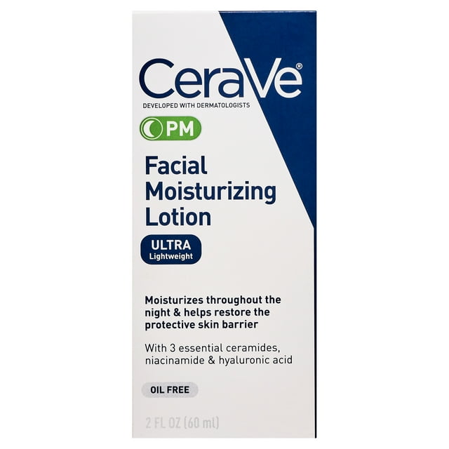 CeraVe PM Lotion Face Moisturizer, Lightweight Oil-free Night Cream for All Skin Types, 2 fl oz