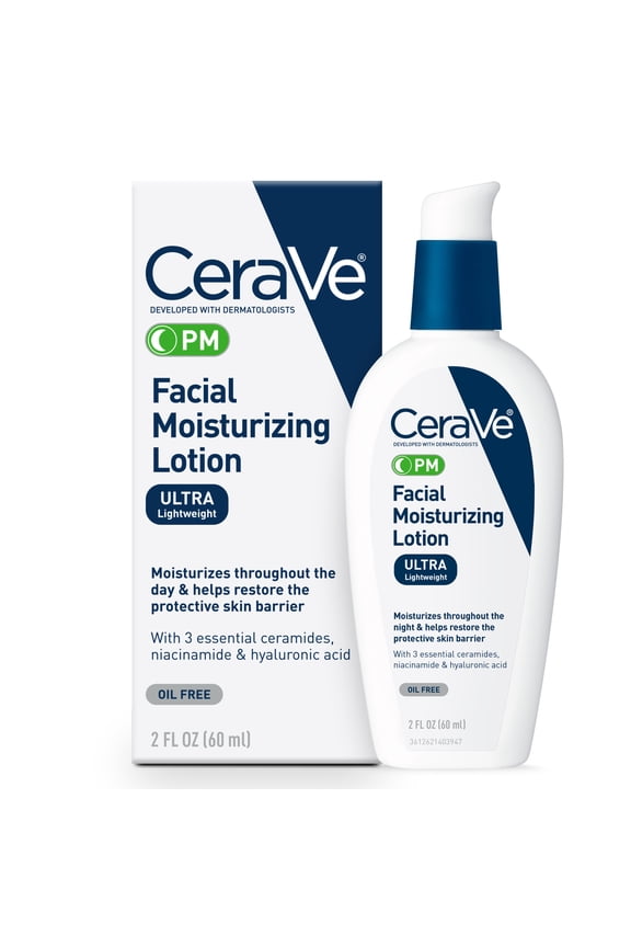 Night Cream PM Ultra-Lightweight Moisturizing Lotion with Ceramides Niacinamide Hyaluronic Acid Restores Skin Barrier, 2 fl oz