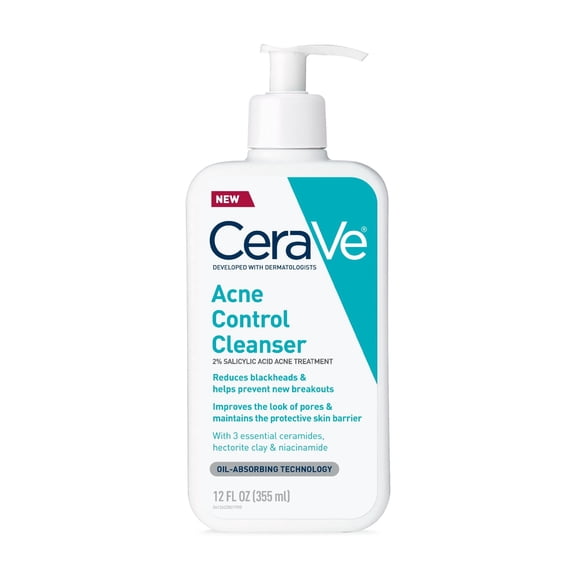 CeraVe Acne Control 2% Salicylic Acid Facial Cleanser Gel, Acne Face Wash for Oily Skin, 12 fl oz