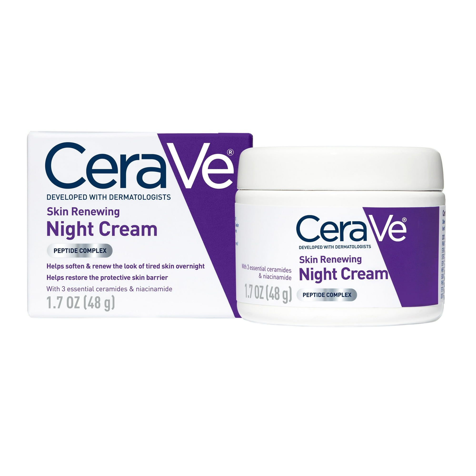 CeraVe Skin Renewing Face Night Cream with Peptide Complex & Hyaluronic Acid for All Skin Types, 1.7 oz