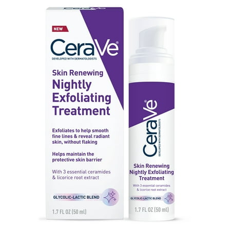 CeraVe Skin Renewing Nightly Exfoliating Treatment Anti-Aging Face Serum, 1.7 fl oz