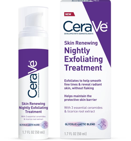 CeraVe Skin Renewing Nightly Exfoliating Treatment Anti-Aging Face Serum, 1.7 fl oz