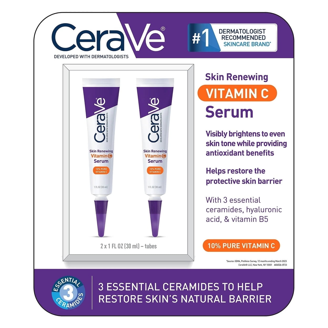 CeraVe Skin Renewing Vitamin C Serum 1 Fluid Ounce (Pack of 2)