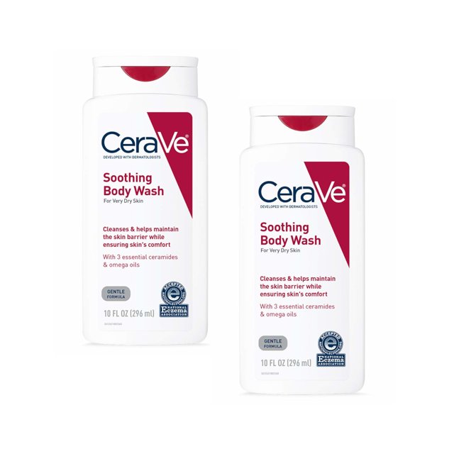 CeraVe Soothing Body Wash for Very Dry Skin, Fragrance Free, 10 oz. Pack of 2