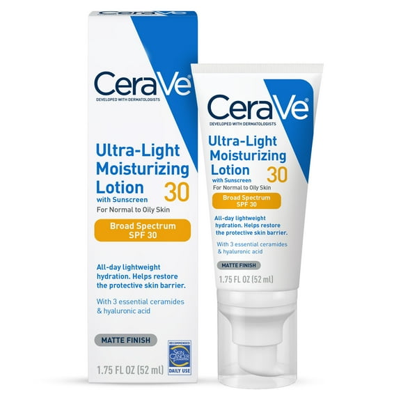 CeraVe Ultra-Light Moisturizing Face Lotion with SPF 30 for Normal to Oily Skin, 1.7 fl oz