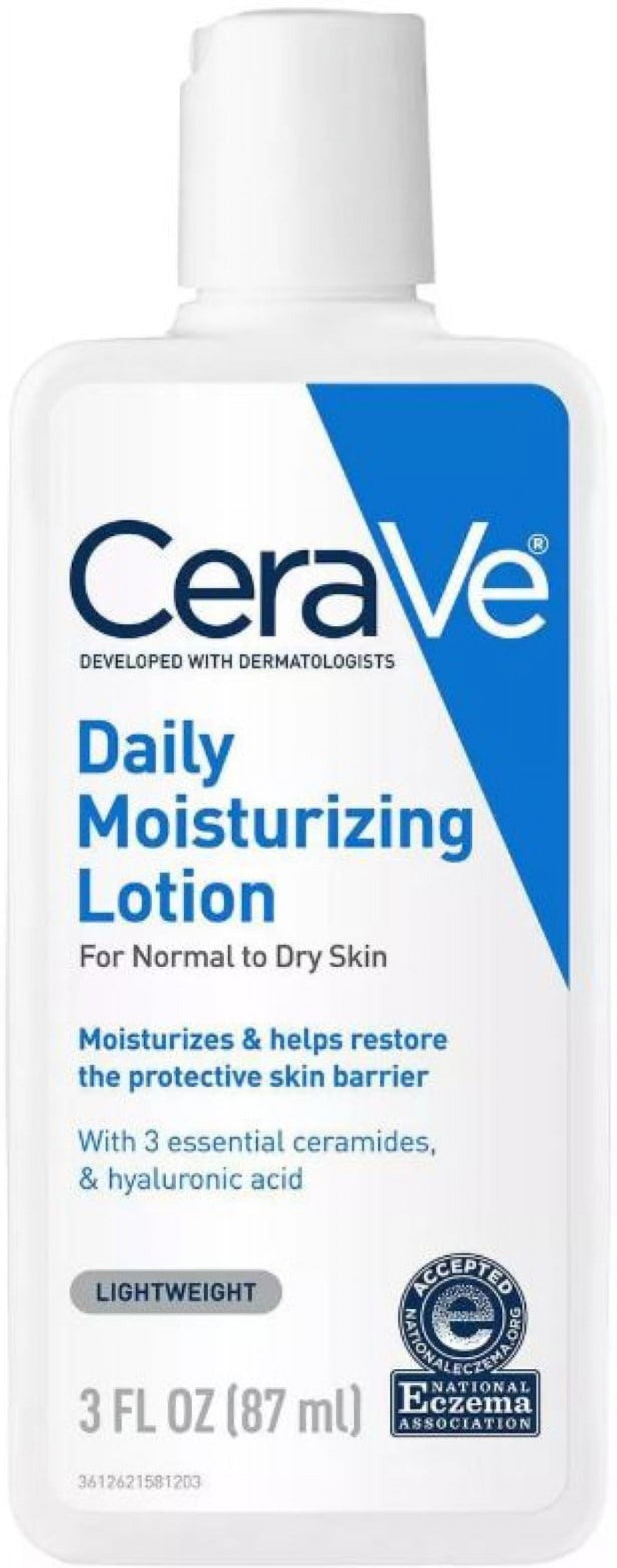 CeraVe Unscented Daily Moisturizing Lotion for Normal to Dry Skin, 3 oz (Pack of 4)
