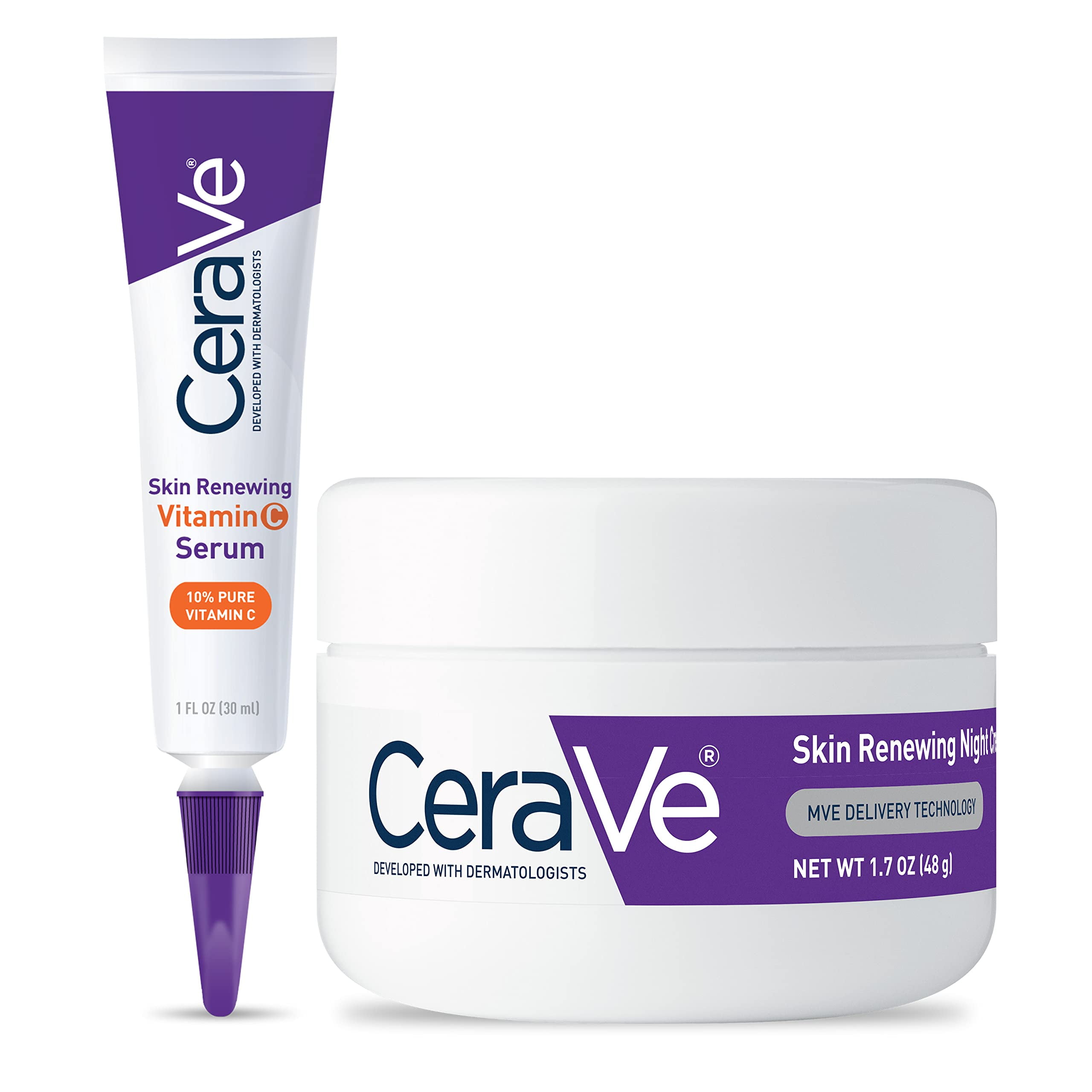 CeraVe Vitamin C Serum and Night Cream Skin Care Set 1oz Serum + 1.7oz Moisturizer