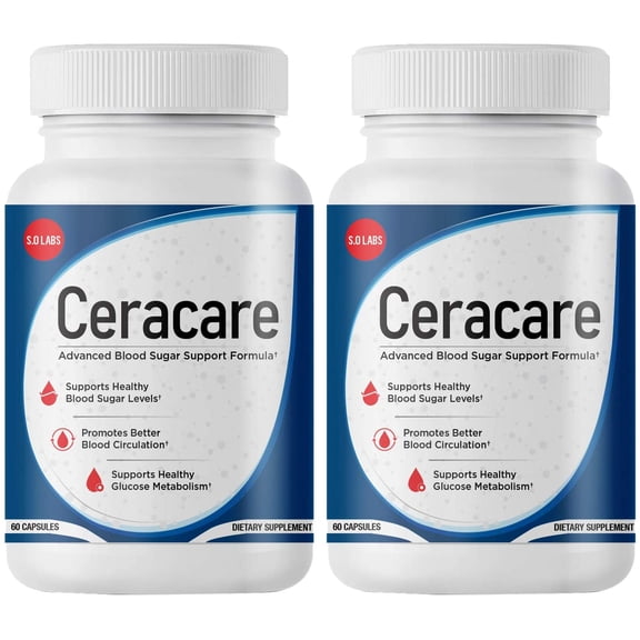 Ceracare - Advanced Blood Sugar Support Formula - Dietary Supplement Pills for Healthy Blood Sugar Levels - Promotes Better Blood Circulation and Healthy Glucose Metabolism - 120 Capsules (2 Pack)