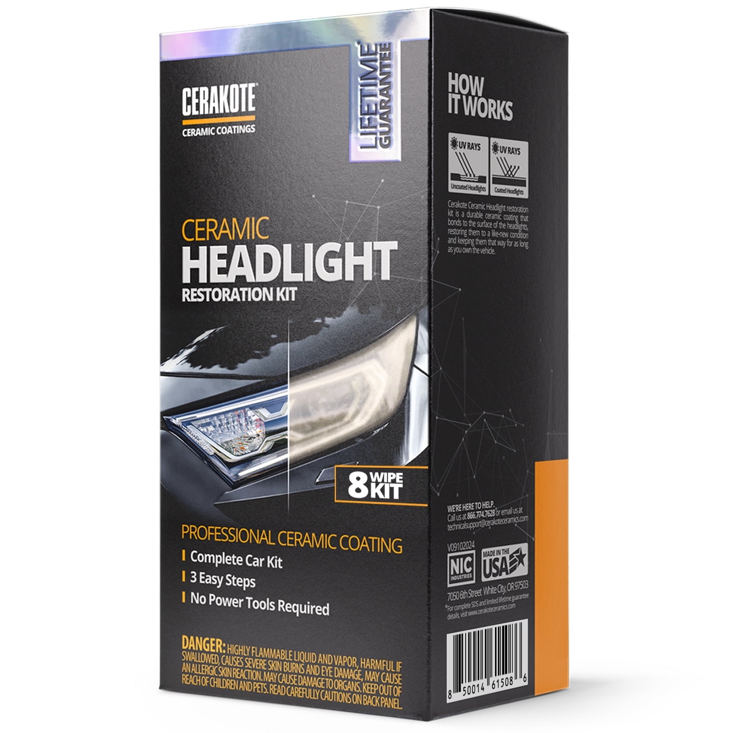 Cerakote Ceramic Headlight Restoration Kit - Ceramic Coating that Restores Headlights to New - 8 Wipe Kit