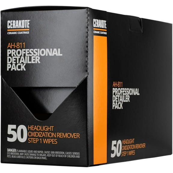 Cerakote® Ceramic Headlight Restoration Professional Detailer Pack (50 Step 1 Oxidation Removing Wipes) - Easily Remove Oxidation from Old and Faded Headlights
