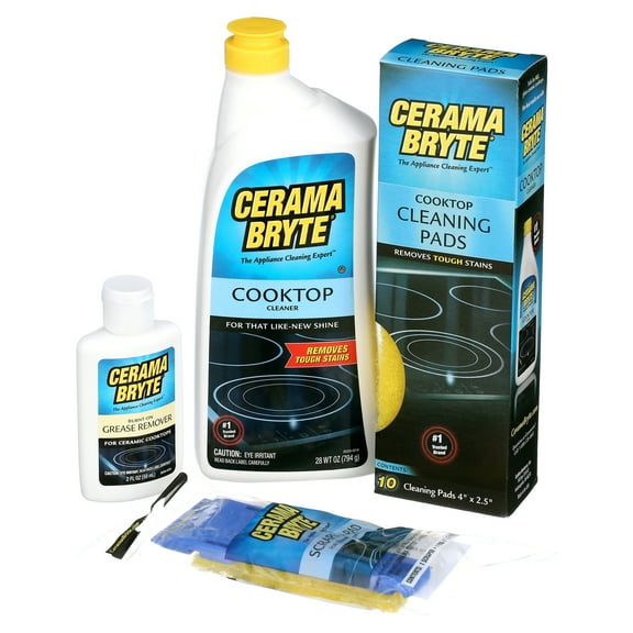 Cerama Bryte Best Value Kit: Ceramic Cooktop Cleaner, 28 Ounce, Scraper, 10 Pads