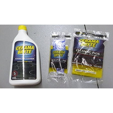 cerama bryte ceramic cooktop cleaner (28 oz), scraper and 5 cleaning pads combo kit