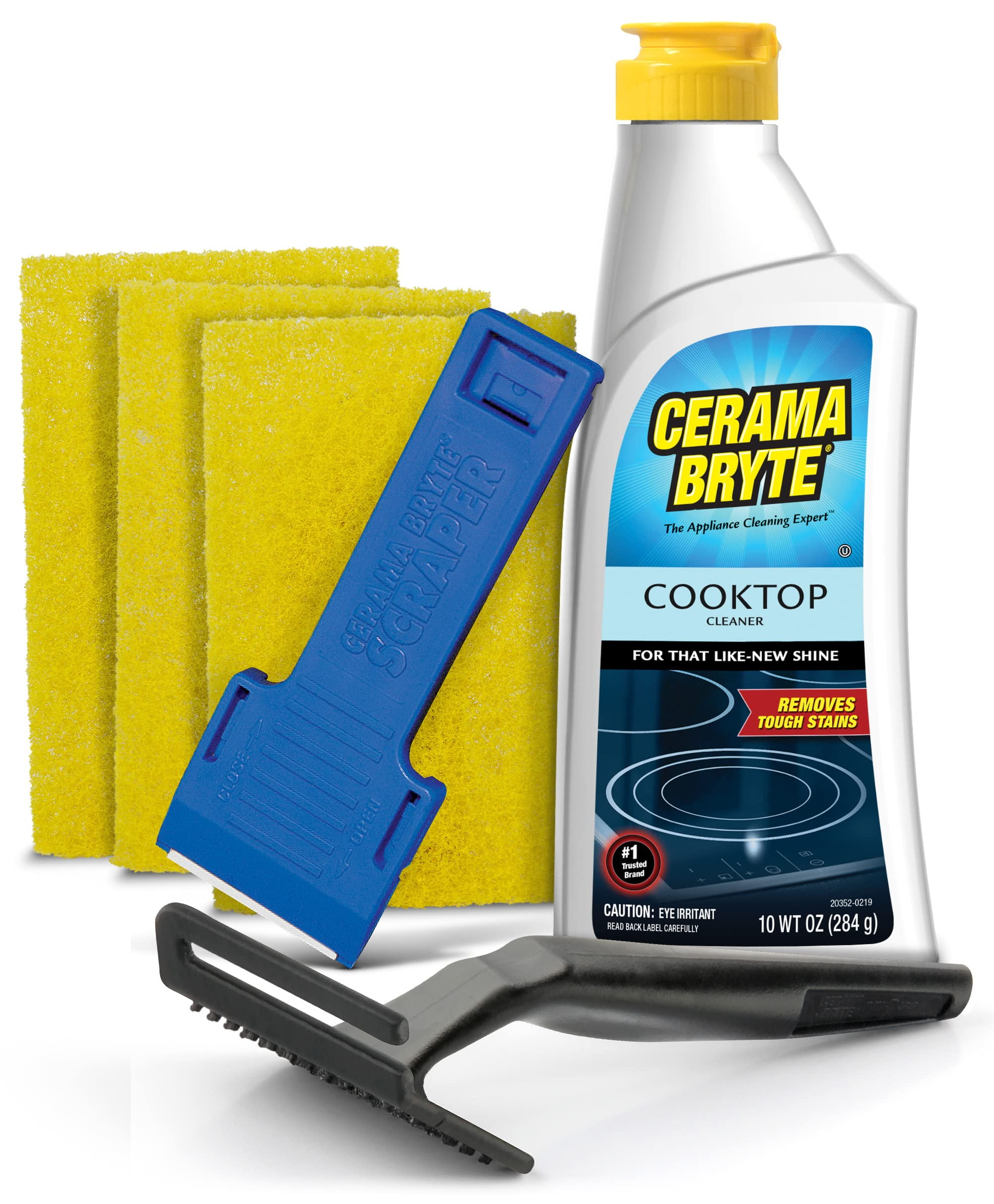 Cerama Bryte Combo Kit POW R Grip Scraper Pads Removes Tough Stains Cooktop and Stove Top Cleaner for Glass Ceramic Surfaces 10 Ounces 6 Piece Walmart