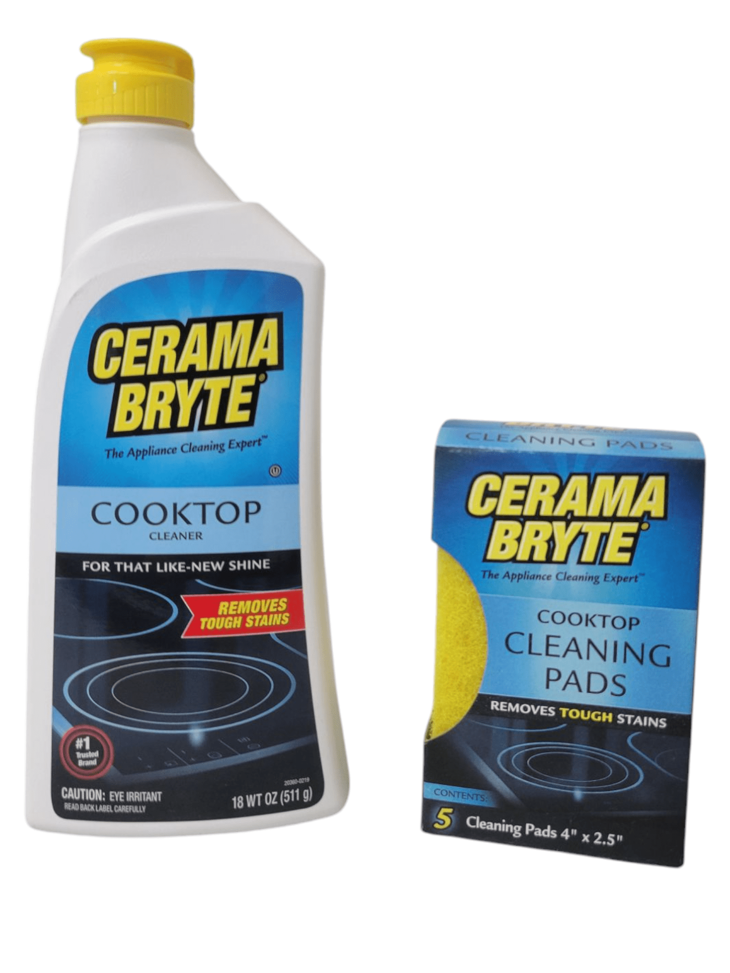Cerama Bryte Cooktop Cleaner (18oz) and Cleaning Pads (4 count ...