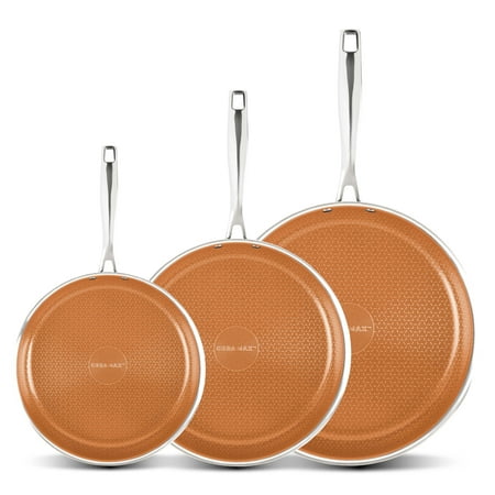 Ceramax 3pc Non Stick Frying Pans Set, 8, 10, 12 inch 3 Layer Tri-Ply Ceramic Frying Pan Skillet Set with Tritanium Nonstick Technology, Micro Textured Ceramic Etched Design, Induction Ready
