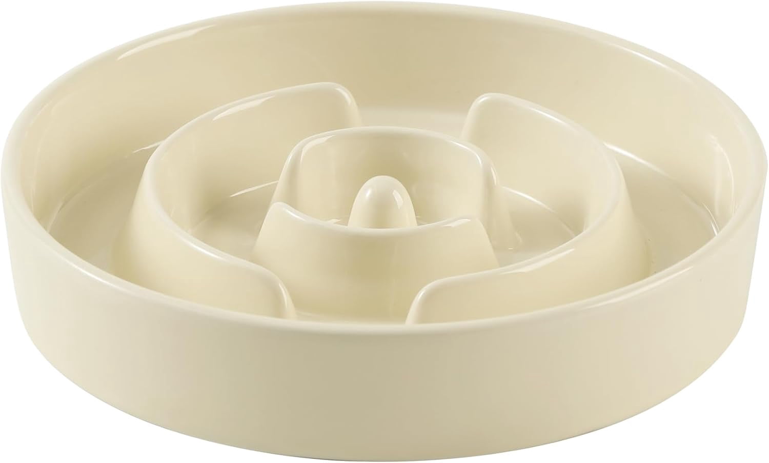 Ceramic 1.2 Cup Raised Slow Feeder Dog Bowl Set, Elevated 6.1inch Bowl and 7.3inch Puzzle Slow Food Dish with Wooden Stand for Medium and Small Dog, Anti-Gulping (2 x Brown Coffee+ Stand)