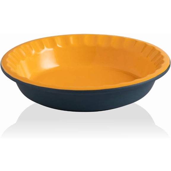 Ceramic 10.4 Inches Pie Pan for Baking, Deep and Fluted Porcelain Round Pie Dish, Non-Stick Pie Plate for Pumpkin Pie, Apple Pie, Pie Pots with Morden Farmhouse Design (Blue & Yellow)