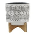thumbnail image 1 of Ceramic 10" Aztec Planter On Wooden Stand, Gray, 1 of 5