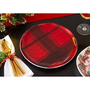 Evergreen Christmas Cadence Ceramic Dinner Plate, Red Plaid, 10 in