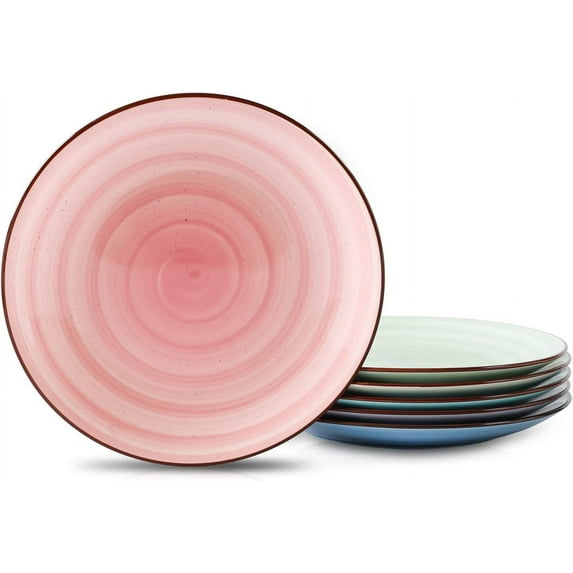 Ceramic 10 inch Dinner Plates, Large Dessert Salad Plates, Porcelain Serving Plate for Appetizer, Pancakes, Steak, Set of 6, Black Speckles, Gradient Color