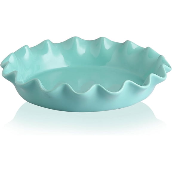 Ceramic 11.5 Inches Pie Pan for Baking, Deep and Fluted Porcelain Round Pie Dish, Non-Stick Pie Plate for Pumpkin Pie, Apple Pie, Pie Pots with Morden Farmhouse Design(Turquoise)