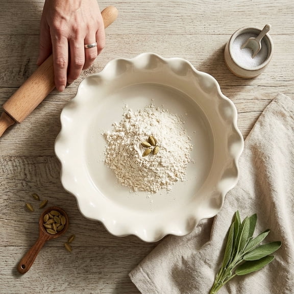 Ceramic 11.5 Inches Pie Pan For Baking Deep And Fluted Porcelain Round Dish Non-stick Plate Pumpkin Pots With Morden Farmhouse De
