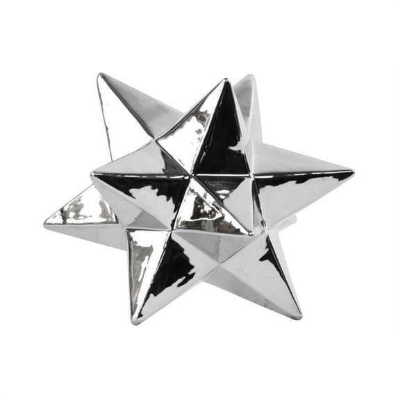 Ceramic 12 Point Great Icosahedron Sculpture, Large - Polished Chrome Silver