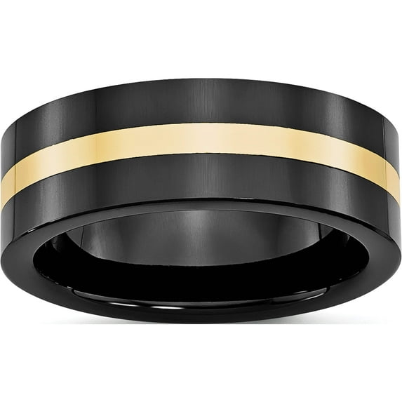Ceramic/14K Ceramic Flat Black With 14K Inlay 8mm Polished Band (Size 10.5) Made In China cer37-10.5
