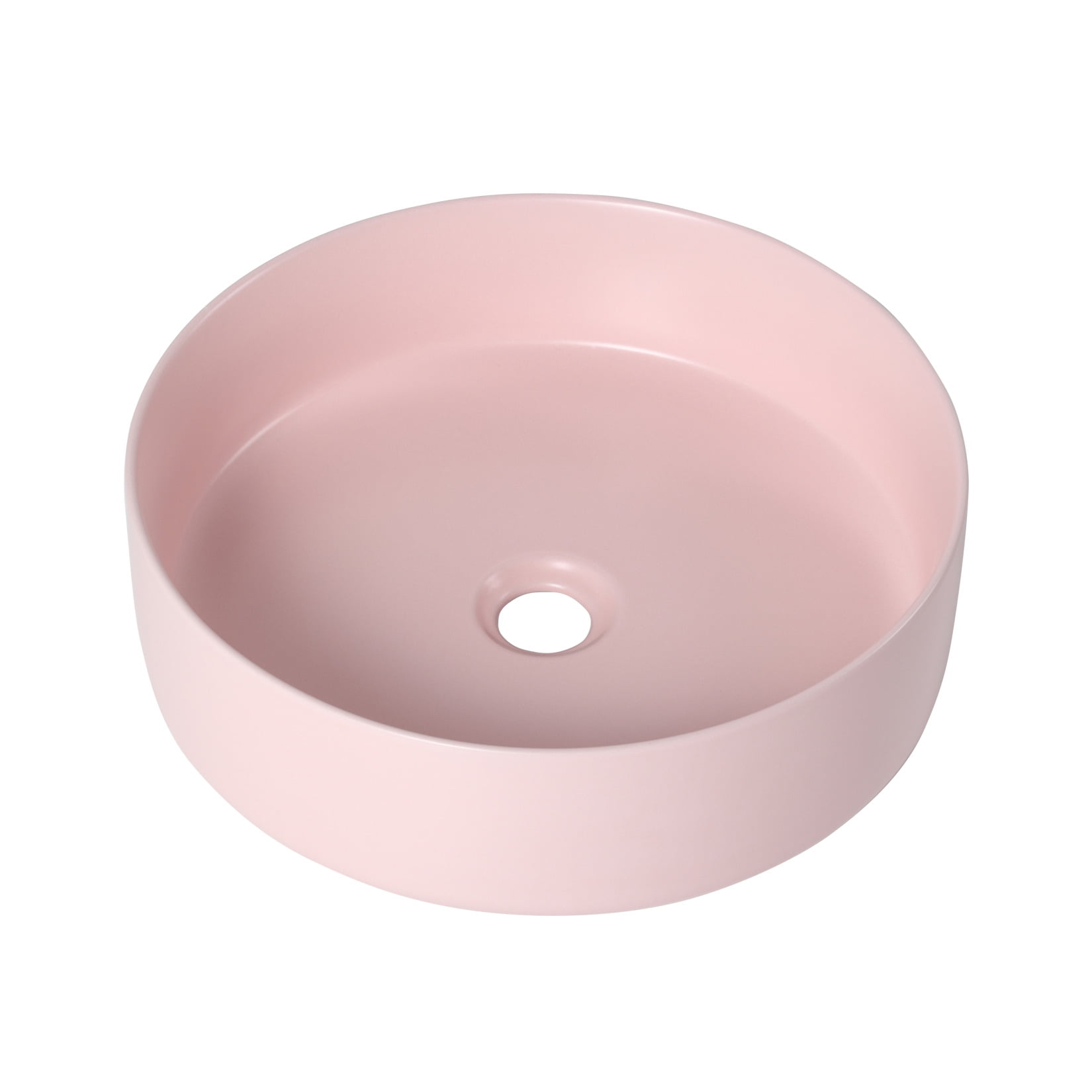 Ceramic 15.7 Inch Circular Vessel Bathroom Sink Above Counter , Art Sink for Laundry Room, Garage and Kitchen, Pink