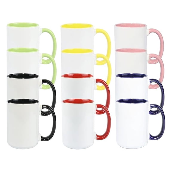 Ceramic 15oz Sublimation Coffee Mug, 6 Assorted Colors Option #1, Case of 12