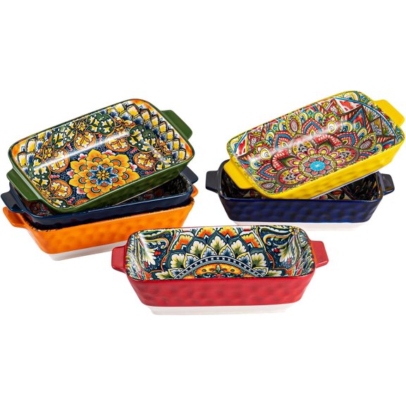 Ceramic 18 oz Rectangular Bowls, Boho Style Bowls Set of 6