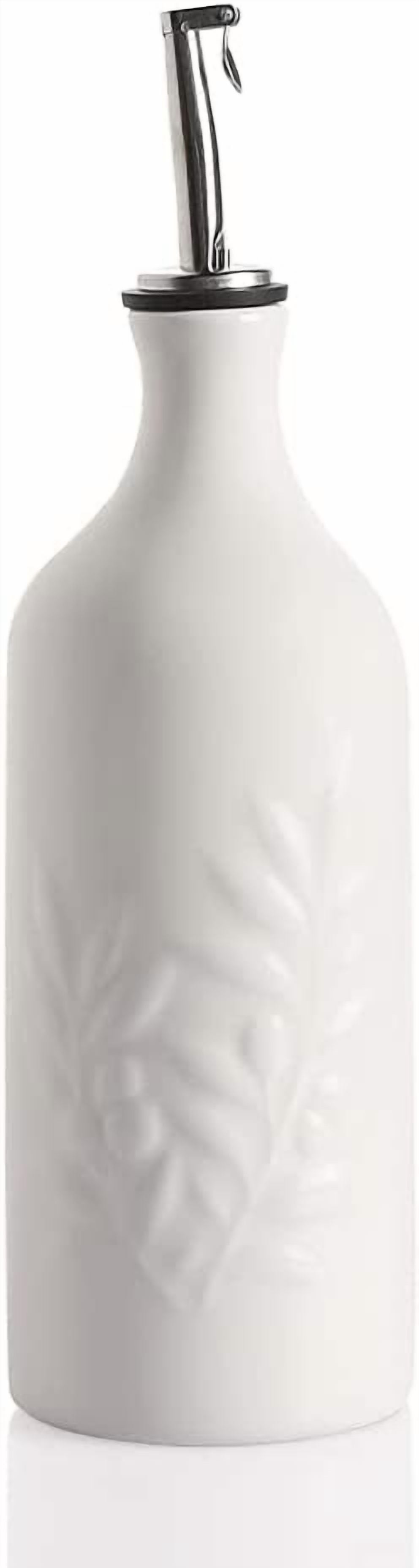 Ceramic 20 Oz Olive Oil Dispenser Bottle, Relief Opaque Oil Cruet, Suitable for Storage Oil, Vinegar, Soy Sauce, Coffee Syrup, Liquids, Set of 1 (White)