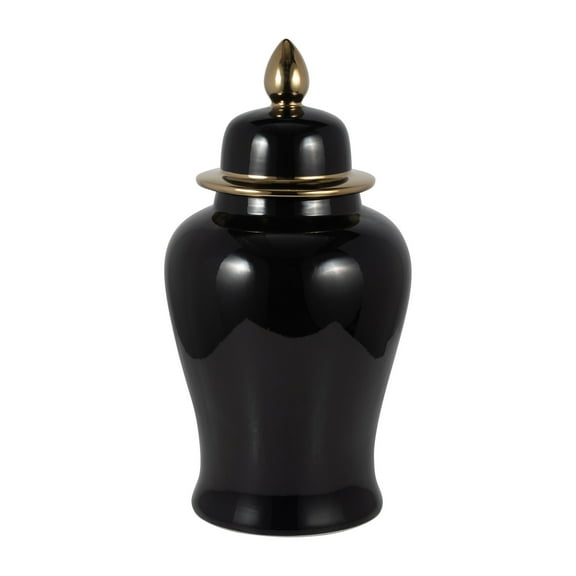 Ceramic 24" Temple Jar, Black/gold