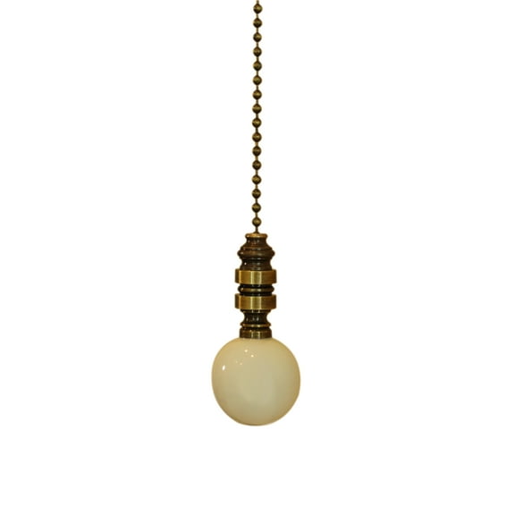 Ceramic 35mm Ivory Ball Ceiling Fan Pull, 2"h with 12" Antiqued Brass Chain