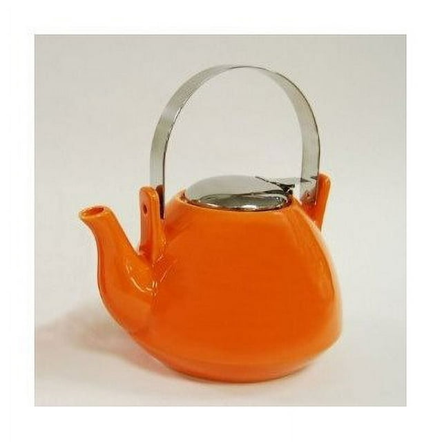 Ceramic 36 oz Tea Pot with Stainless Steel Lid & Infuser- Orange
