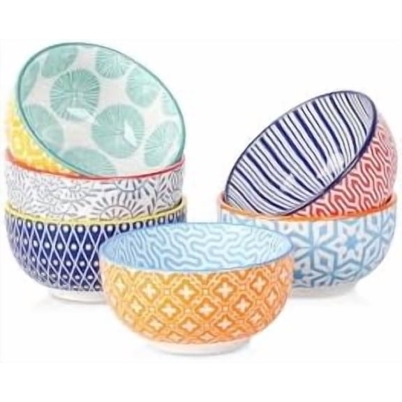 Ceramic 4 OZ Dipping Bowls Set, 3.5 Inch Mini Bowl for Dipping, Side Dishes, Microwave Dishwasher Safe, Set of 6, Assorted Colors