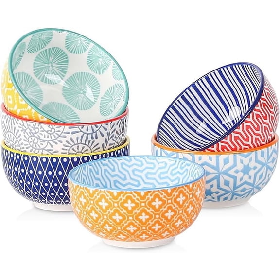 Ceramic 4 OZ Dipping Bowls Set, 3.5 Inch Mini Bowl for Dipping, Side Dishes, Microwave Dishwasher Safe, Set of 6, Assorted Colors