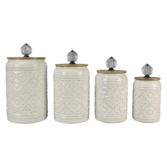 Ceramic 4 pc Canister Set - Farmhouse Kitchen Storage Containers - Multi-Colored Decorative Canisters for Coffee, Tea, Sugar & Flour - 5.75" x 10.75"