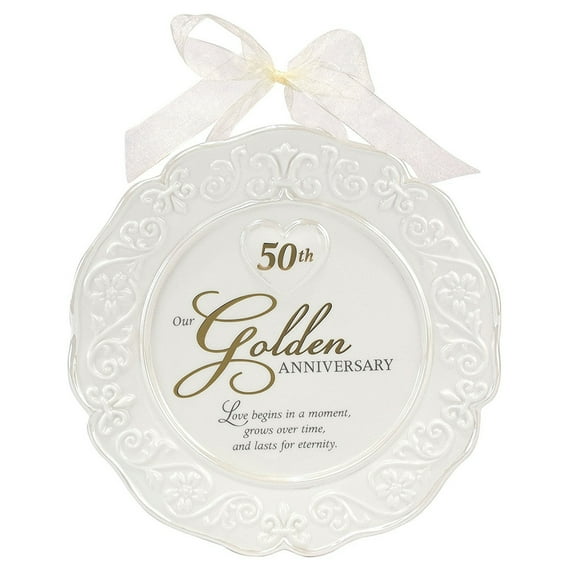 Ceramic 50th Anniversary Plate With Ribbon Frame
